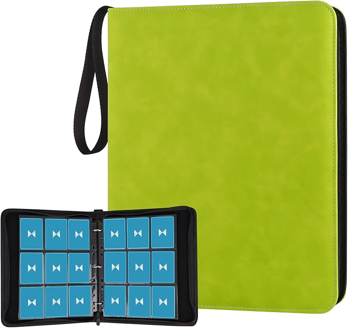 GERMUN 3 Ring 9 Pocket Zipper Card Binder, 720 Double Sided Standard PU Trading Card Album Folder for TCG & Sports Cards, Not Fit Top Loaders (Grass Green)