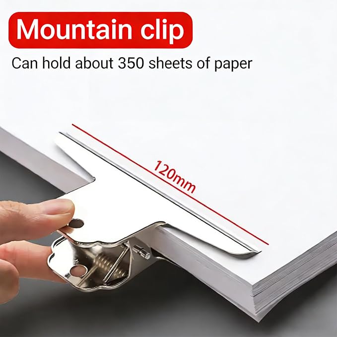 Extra Large Bull Paper Clips, 4.72 Inch - 12 Pack, Silver, 120 mm, Stainless Steel Mountain Binder Clips - Heavy Duty Square Metal File Clamps for Home Office School Supplies