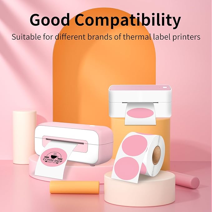 Phomemo Genuine 2” Pink Circle Thermal Labels, 2x2 Self-Adhesive Round Sticker Label, Circular Direct Labels Compatible with Phomemo 241bt Labels Printer, 750 Labels/Roll, White,Commercial Grade