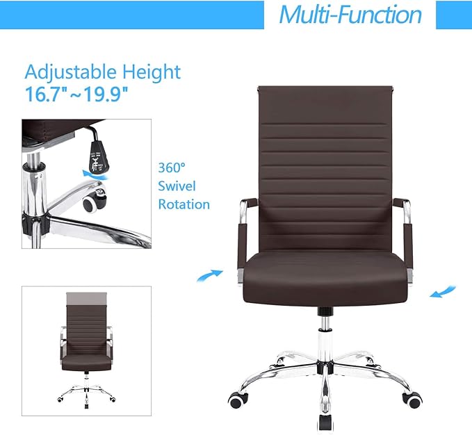 Furmax Ergonomic Office Desk Chair, Executive Ribbed Mid-Back PU Leather Conference Room Chair Adjustable Swivel Chair with Arms (1, Brown)