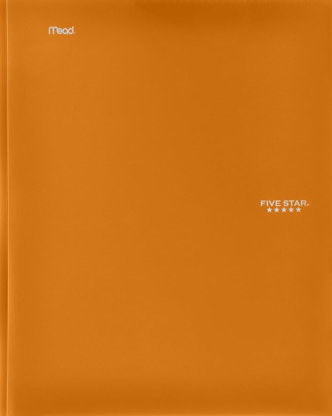 Five Star 2-Pocket Folder, Stay-Put Folder, Plastic Colored Folders with Pockets & Prong Fasteners for 3-Ring Binders, For Home School Supplies & Home Office, 11” x 8-1/2”, Orange (72903)