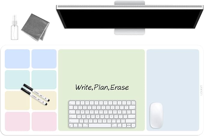 loukin Non-Slip Dry Erase Desk Mat, 32''x14'' Writing Mouse Pad for Office | 3-in-1 Workspace, Water-Resistant & Stain-Resistant, Easy to Write & Clean, Eye Protection, 2 Markers & 1 Cleaning Cloth