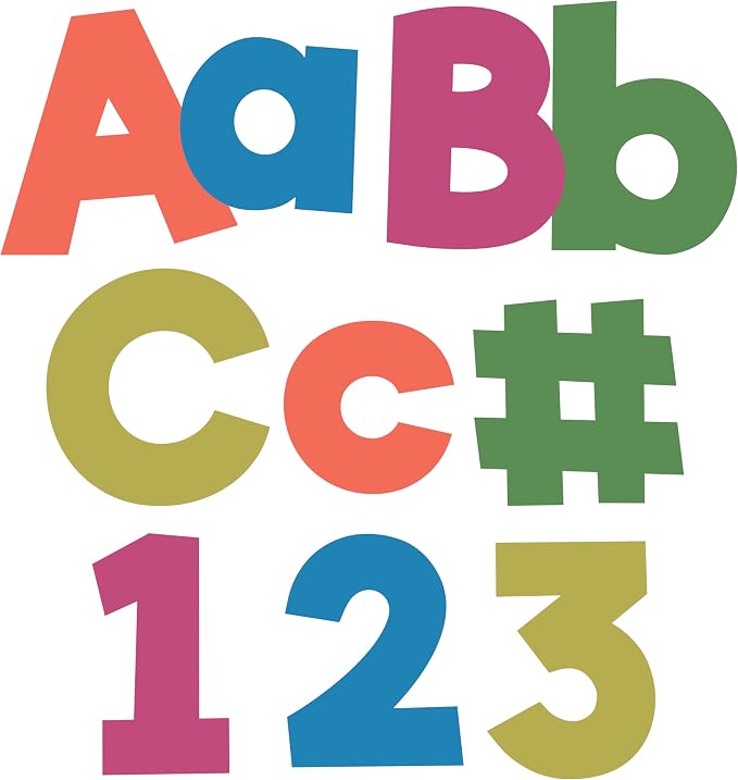 Carson Dellosa Brights Bulletin Board Letters 4", 219-pieces, Prepunched | Upper and Lowercase Alphabet, Numbers, Punctuation, and Symbols for Bulletin Board, Posterboard, Party, and Classroom Decor