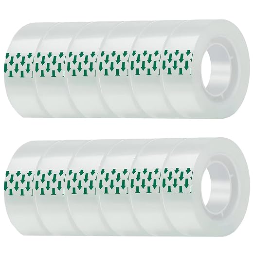 JACMD 12 Rolls Clear Transparent Tape Refills, 3/4 x 1000 inches, All-Purpose Glossy Tape for Office, Home, School, Packaging, and Gift Wrapping
