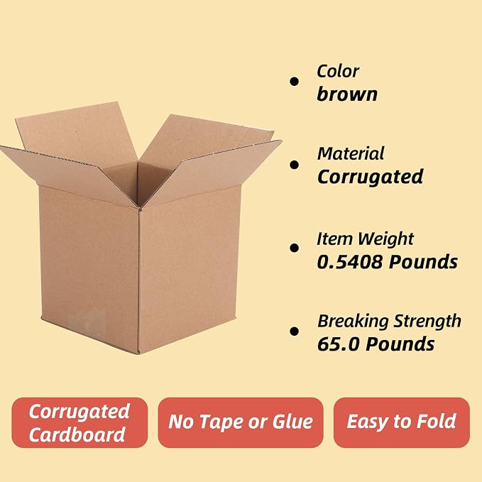Schliersee 5x5x5 Shipping Boxes Set of 50, Brown Kraft Corrugated Cardboard Square Business Boxes Mailers for Packaging, Moving