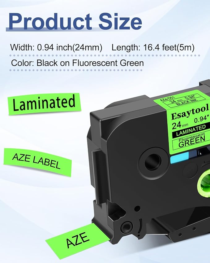 5 Pack Esaytool Replacement for P-Touch TZe-D51 TZeD51 TZD51 24mm 0.94 Black on Green Fluorescent Laminated Compatible with Ptouch PT-D600 P750W P700 E500 PT-P710BT Label Maker