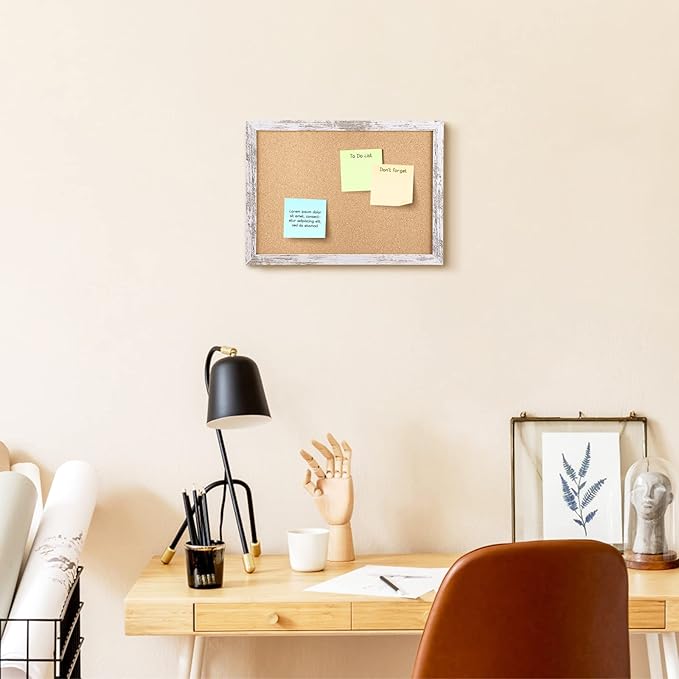 Cork Board Bulletin Board, 14.2x10.2 inches Decorative Hanging Framed Cork Boards for Walls, Pin Board Vision Board for School Home Office, Bulletin Board with White Wood Frame (2636,WH,2pc)
