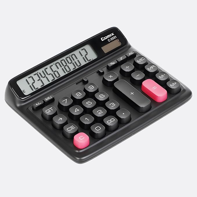 Comix Desk Calculator with 12 Digits Large LCD Display, Solar Battery Dual Power, Large Computer Keys Basic Calculator for Home Office School