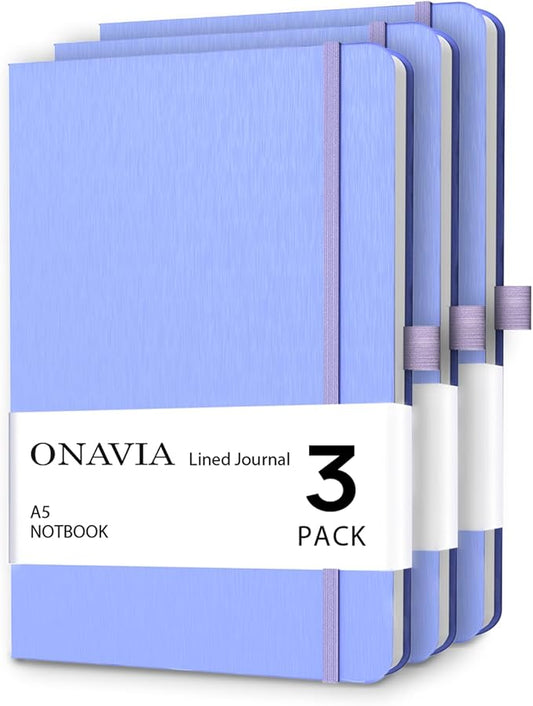 A5 College Ruled Notebook 3 Pack, Hardcover Lined Journals for School Notes, Study, Homework, Class Writing and Journaling, 160 Pages (80 Sheets), 5.8 x 8.3 in, Cornflower Blue