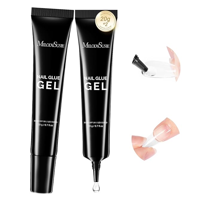 MelodySusie 2Pcs*20g Solid Nail Glue Gel, Super Strong & Long Last Soft Gel Nail Tips Glue for Acrylic Fake Nails, 3D Nail Art, Nail Gem, Soak off UV & LED Lamp Needed, Home DIY & Salon
