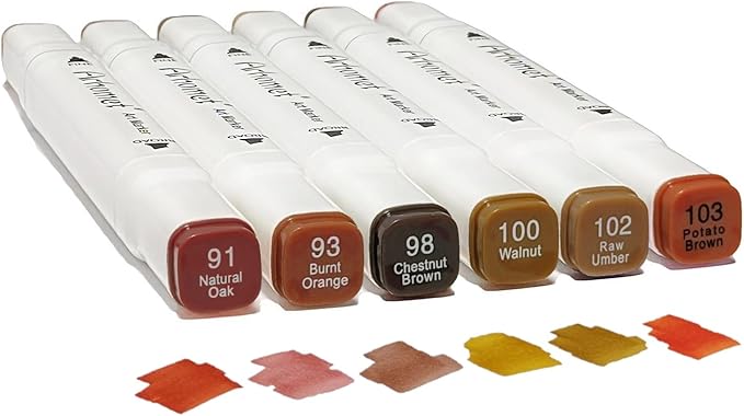 Arhomet 6pcs Brown Alcohol Markers Set, Dual Tips Art Markers Drawing Sketched Double Tipped for Beginner Adults (Brown)
