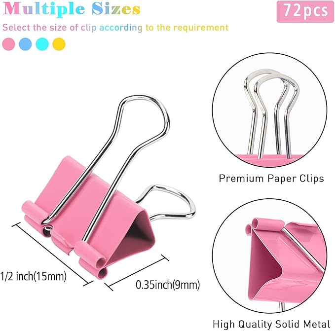 Mini Binder Clips, 120 Pack, 5/8 Inch, Color, Standard 15mm, Micro Paper Clips, Fold Clamp, Capacity 0.23 Inch, Office and School Supplies