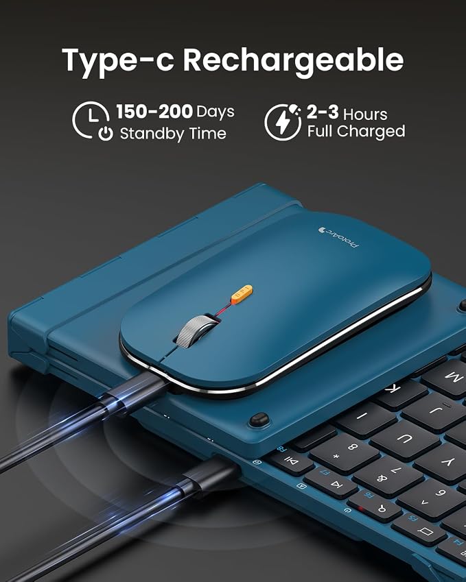 ProtoArc XKM01 Full-Size Foldable Keyboard Mouse Combo for Travel - Blue | 105-key keyboard, slim mouse, hard case and phone stand; 3-device Bluetooth & 2.4G switching, for travel office use