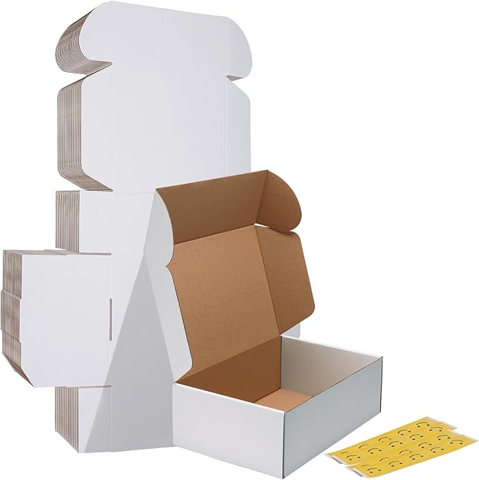 HORLIMER 12x8x4 Shipping Boxes Set of 20, White Corrugated Cardboard Mailer Box for Packing Small Business