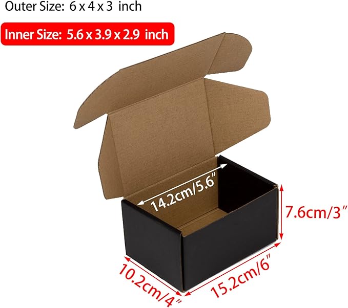 6x4x3 Inches Shipping Boxes Pack of 25, Packaging Corrugated Cardboard Mailer Boxes for Small Bussiness, Black