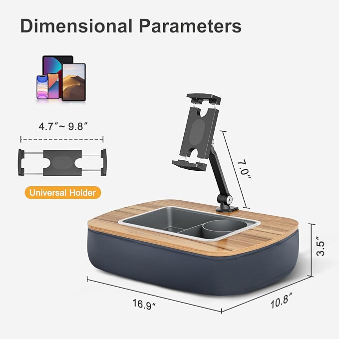 Tablet Pillow Stand for Lap Use,Adjustable iPad Holder with Snack Bowl,360° Rotating Clip for 4.7-13" Kindle,Phone,Tablet.Ideal for Hands-Free Reading and Relaxation on Bed,Couch,Recliner,Gray