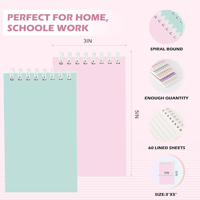 Ddaowanx Mini Notebooks Bulk,3x5 Pocket Spiral Notepads With Lined Pages | 48 Pcs Small Notebook for Work,Nursing School Essentials,School&Office Supplies,Nurse Gifts