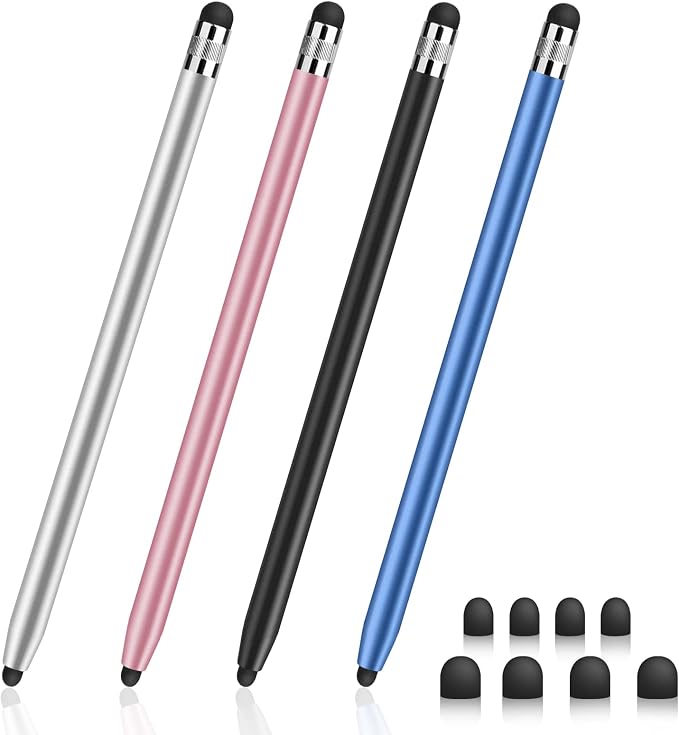 DIGIROOT 4 PCS Universal Stylus, 2-in-1 Stylus Pen for Touchscreen | Metal Barrel, High Sensitivity & Precision, Stylist Pens for All Touch Screens-iPad/iPhone/Samsung/Switch/Android