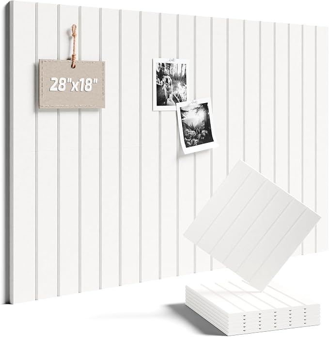 28" x 18" Felt Bulletin Board Tiles, Fine Stripe, Milky White | 6-Pack Cork Board Alternative, 30 Adhesive Tabs, Push Pin Board, Wall Decor, Office, Home, Classroom, Dorm