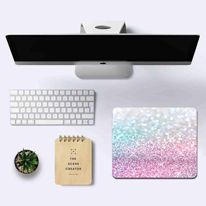 Pink Blue Sparkly Mouse Pad Cute, Rectangle Non-Slip Rubber Glitter Bling Gradient Mousepad for Kids Girls, Laptop Computer Mouse Pads, 9.5 X 7.9 Inch
