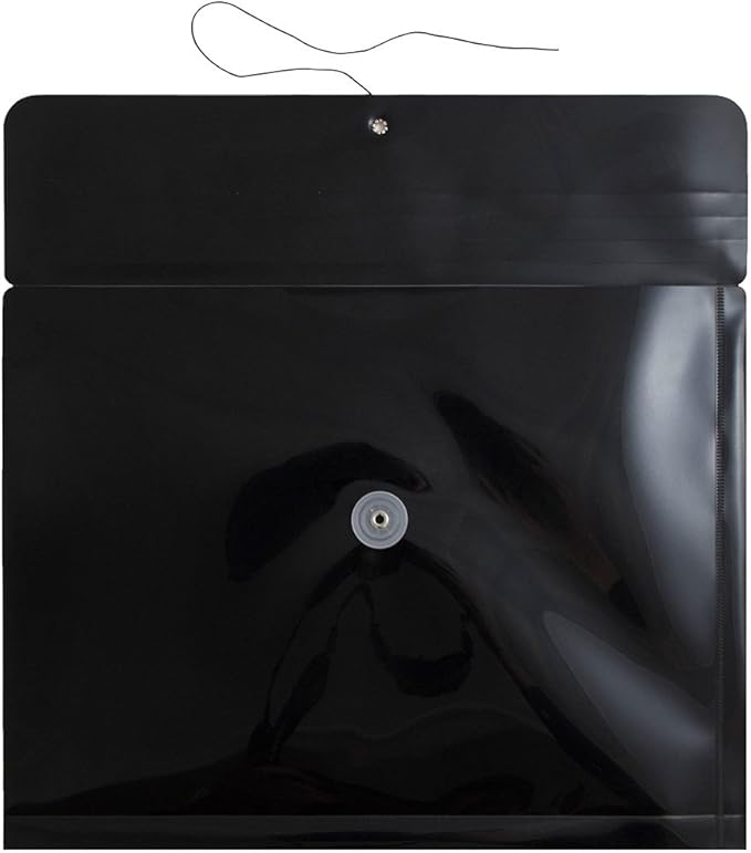 JAM PAPER Plastic Envelopes with Button & String Tie Closure - Letter Booklet - 9 3/4 x 13 - Black - 12/Pack