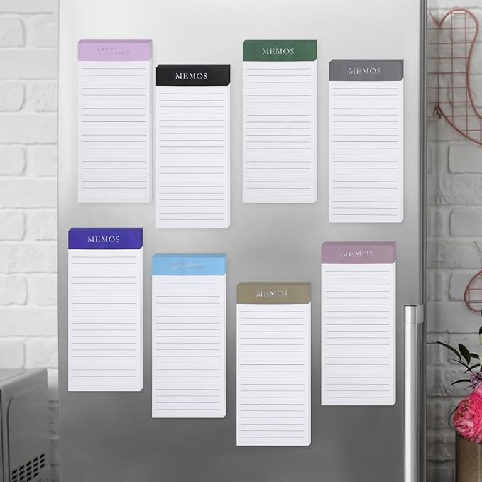 FLIPPED 8 Pack Magnetic Notepads for Refrigerator，Magnetic Note Pad for Fridge，Notepad Grocery List Full Magnet Back Design Magnet Memo Pads for Grocery List, Shopping List(Minimalism)