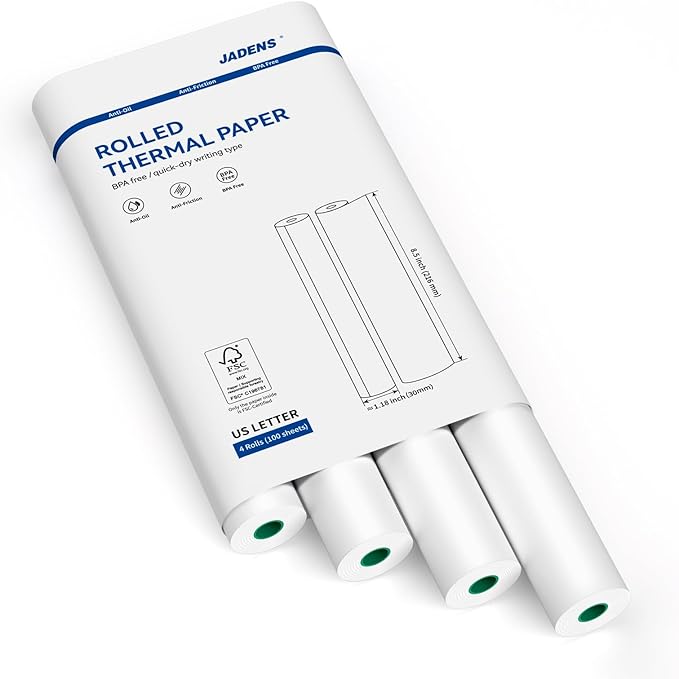 JADENS US Letter Size Quick-Dry Thermal Printer Paper 8.5''x11'', 4 Rolls, Compatible with Gloryang & JADENS PD-A4 Portable Printer