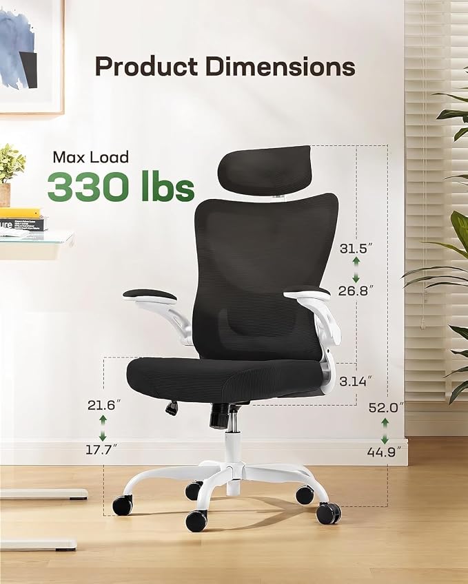 Marsail Ergonomic Office Chair with 3D Armrests, Pack of 10 | Office Desk Chair with High Back Mesh, Adjustable Lumbar Support, Rolling Work Swivel Task Chairs with Wheel, Headrest, home