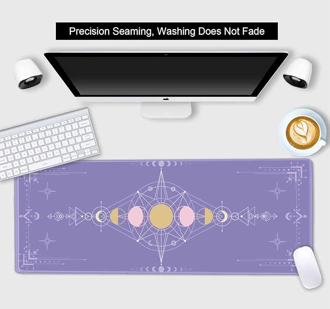 Pastel Purple Moon Phase Desk Mat Cute, Goth Witchy Celestial Large Gaming Mouse Pad, Extended Mousepad Desk Pad for Women Gamer Office, Computer Accessories, Tarot Alter Mat, 31.5 X 11.8 in