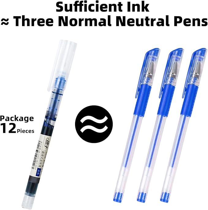 12 Pieces Rolling Ball Pens, Quick Dry Ink 0.5 mm Extra Fine Point Pens Liquid Ink Pen Rollerball Pens Blue