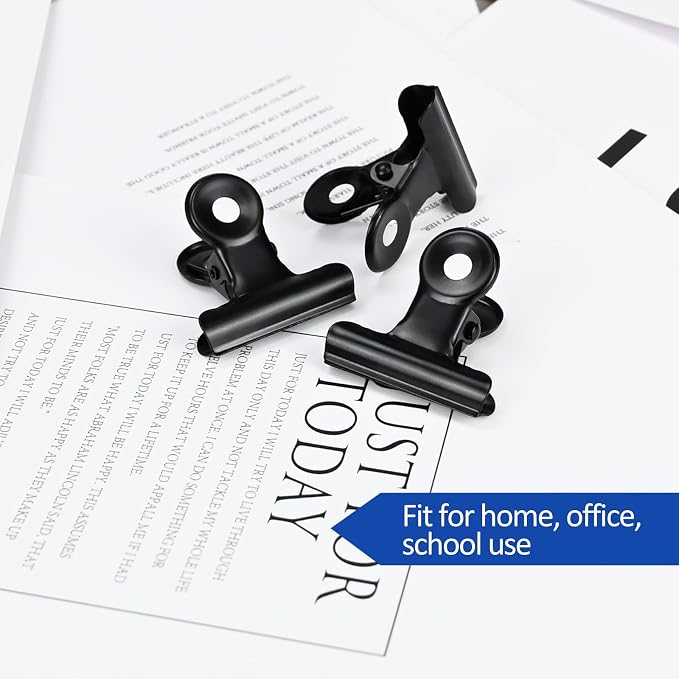 30 Pack Bulldog Clips 0.87 Inch Small Hinge Paper Clips Metal Hinge Clips for Crafts, Food Bags, Drawings, Photos at Home Kitchen & Office Usage, Black, 22mm