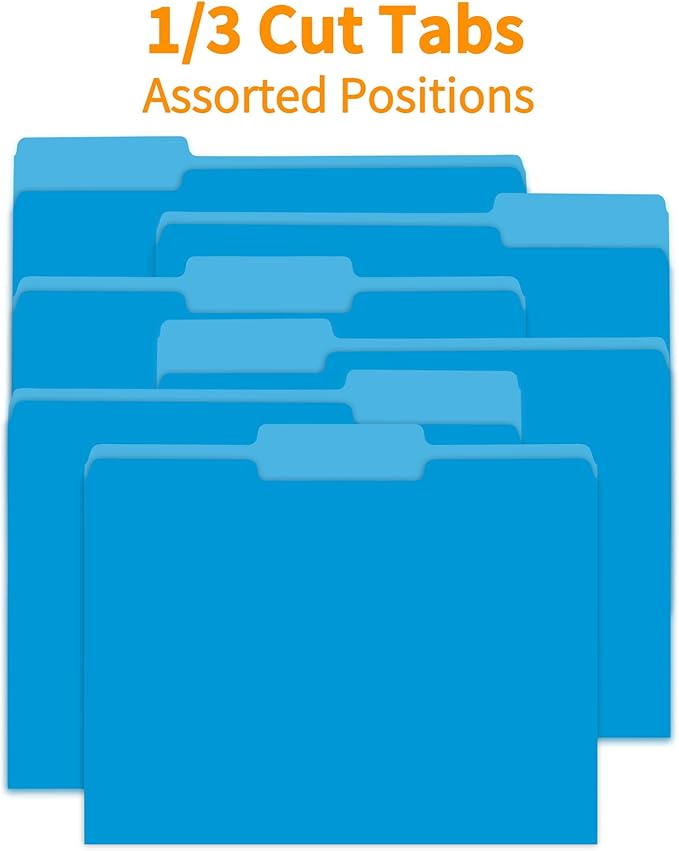 150 Packs File Folder,Blue Paper Folders 1/3-Cut Tabs,Letter Size File Folder,8.5x11 Inch Manilla File Folders for Office Filing,School Projects and Home,Organizer Documents
