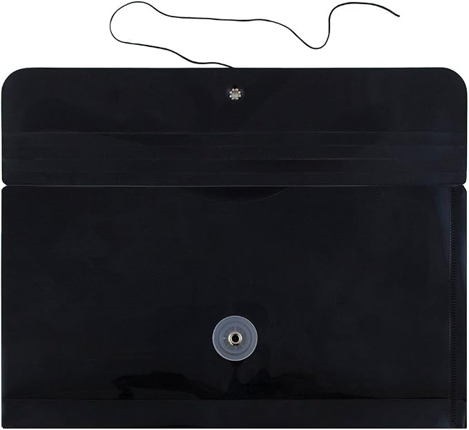 JAM PAPER Plastic Envelopes with Button & String Tie Closure - #10 Business Booklet - 5 1/4 x 10 - Black - 12/Pack