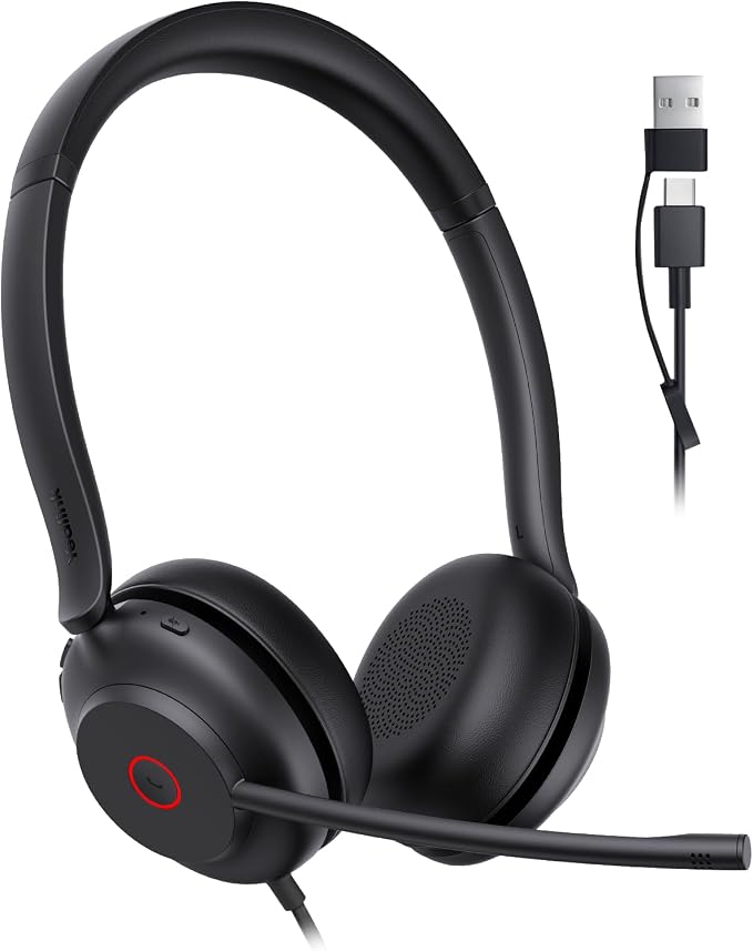 Yealink UH35 2nd Gen Wired Headset, USB-C/A,AI Noise Canceling Mic,HD Audio | Teams/Zoom Certified, Dual-ear Headphones with 2-Microphones, Play & Plug for Computer/Phone, WFH, Call Center,35mm Speakers