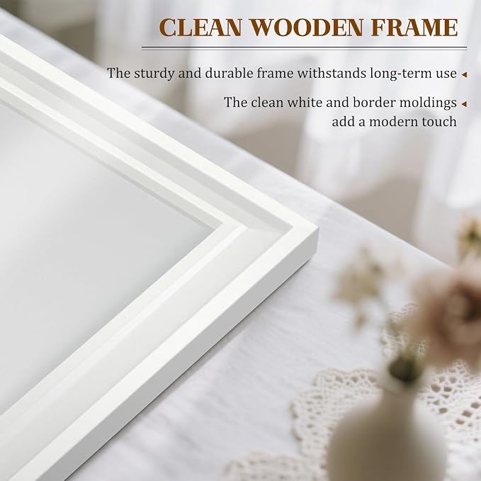 White Board for Wall, 24'' x 18'' Magnetic Dry Erase Board, White | Wooden Frame, Decorative Whiteboard, Wall Mounted, for Home, Office, Kitchen, Dorm, 4 Markers, 6 Magnets, A Eraser