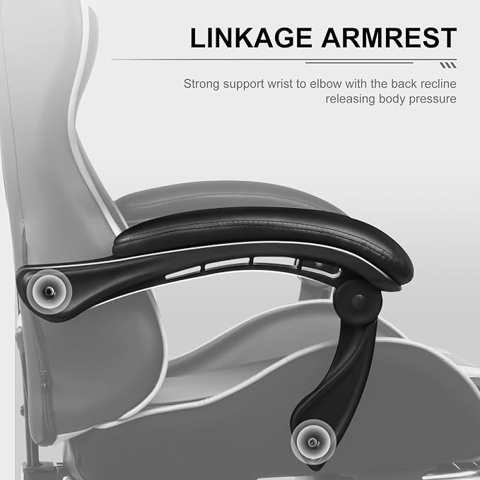 GTPLAYER Gaming Chair, Computer Chair with Footrest and Lumbar Support, Height Adjustable Game Chair with 360°-Swivel Seat and Headrest and for Office or Gaming (White)