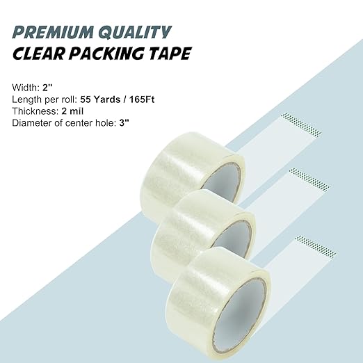 36 Rolls Thin Heavy Duty Carton Sealing Clear Packing Tape 2 Inch x 55 Yards 3" Core 2 Mil Thick, Strong Pressure-Sensitive Adhesive Packaging Tape for Storage Moving Mailing Box Shipping