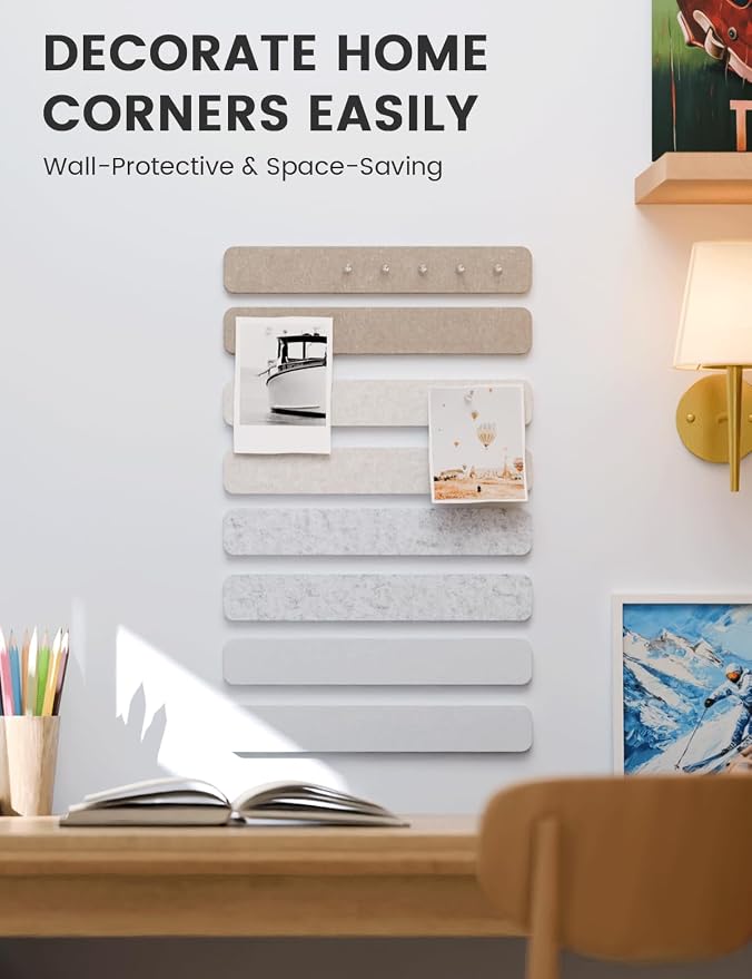 Fluxynara 13" x 2" Felt Wall Panels, Stone Beige | 8-Pack Includes 50 Push Pins and Adhesive Tabs for Photos, Notes and Decor in Bedroom Doors, Home Office or Studios