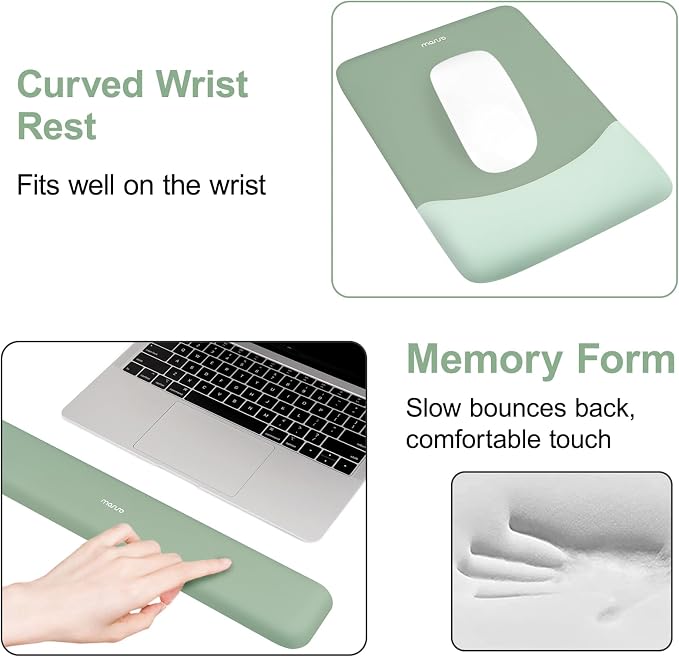MOSISO Keyboard Wrist Rest & Mouse Pad with Wrist Rest, Green | Rectangular Ergonomic Mousepad, Non-Slip Base, Home/Office Pain Relief & Easy Typing, Neoprene Cloth & Raised Silicone Lining