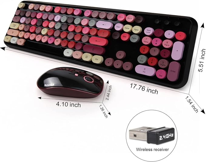 Keyboard and Mouse Sets, Wireless, Reliable 2.4 GHz Connectivity for PC,Laptop,Smart TV and More (Black Colorful)