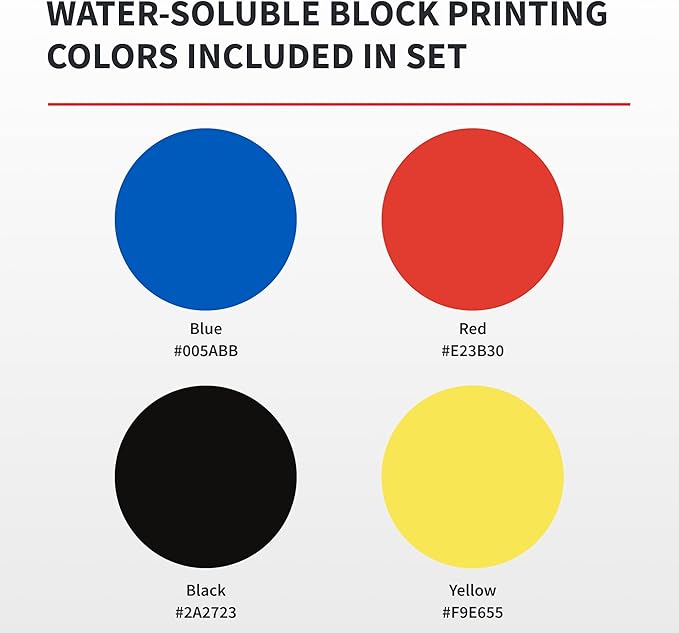 Speedball Water-Soluble Block Printing Ink Set – 4 Bold Colors With Satiny Finish - 1.25 FL OZ Tubes