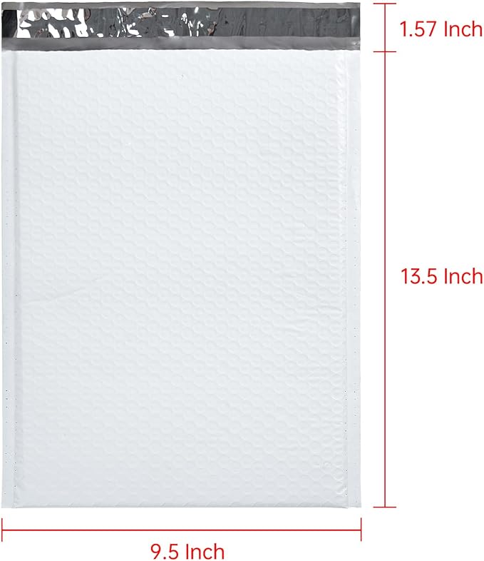 #4 White Padded Bubble Lined Poly Mailer Bag for Shipping and Packing, Tear-proof, Water-resistant and Lightweight Envelopes, 9.5 x 13.5 inches, Postal Self-Seal Adhesive Opaque Bags. (25)
