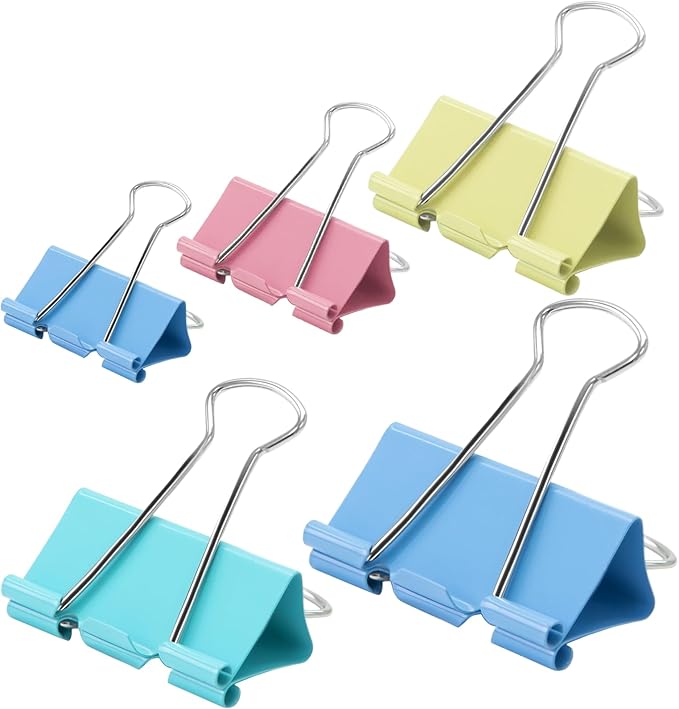 OWLKELA 100 Pcs Binder Clips, Assorted Sizes, Multicolor | Metal Paper Clamps, Paper Binder Clip, Ideal for Office, Home and School Supplies