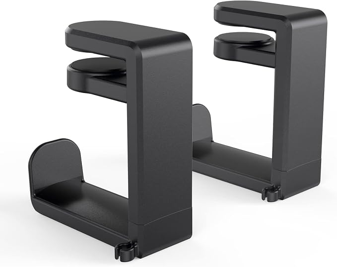 EURPMASK 2 Pack Rotating Headphone Stand,Adjustable Clamp-on Headset Holder | 360°Swivel,Headset Hanger Hook Under Desk,No Residue,Cable Organizer,Soft Rubber Pads,Keep Headphones Secure&Desk Tidy,Black