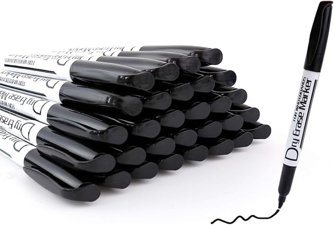 Volcanics Black Dry Erase Markers Low Odor Fine Whiteboard Markers Thin Box of 30 (Pack of 2)