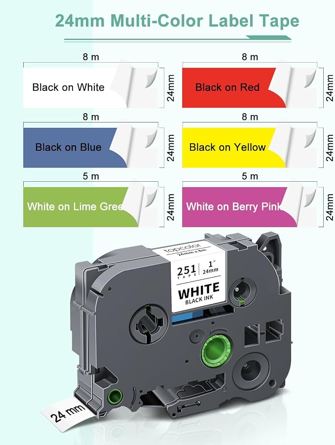 6-Pack 24mm 0.94" Label Tape Colored Compatible for Brother Tape 1 Inch | PTouch Tze Tz 24mm Laminated Multi Color for PTP710BT PT-D610BT PTD600 PT2300 Label Maker, White/Red/Yellow/Blue/Green/Pink