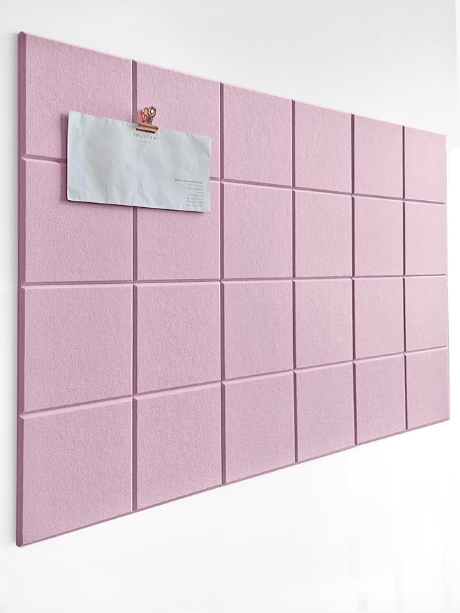 Felt Bulletin Board- Cork Board Tiles Alternative - 6 Pack Square Felt Wall Tiles with Safe Removable Adhesive Tabs -