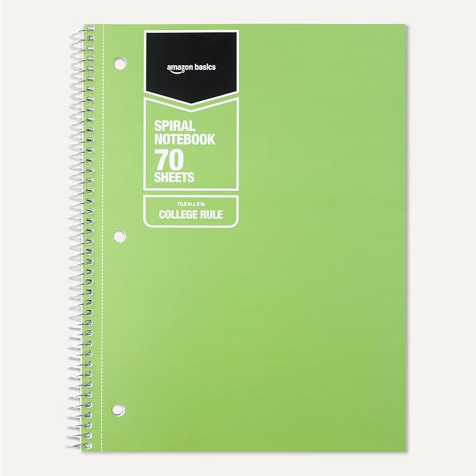 Amazon Basics College Ruled Spiral Notebook, For Work and School, 70 Sheets, 8" x 10.5", 3 pack, Assorted Pastel Solid Colors