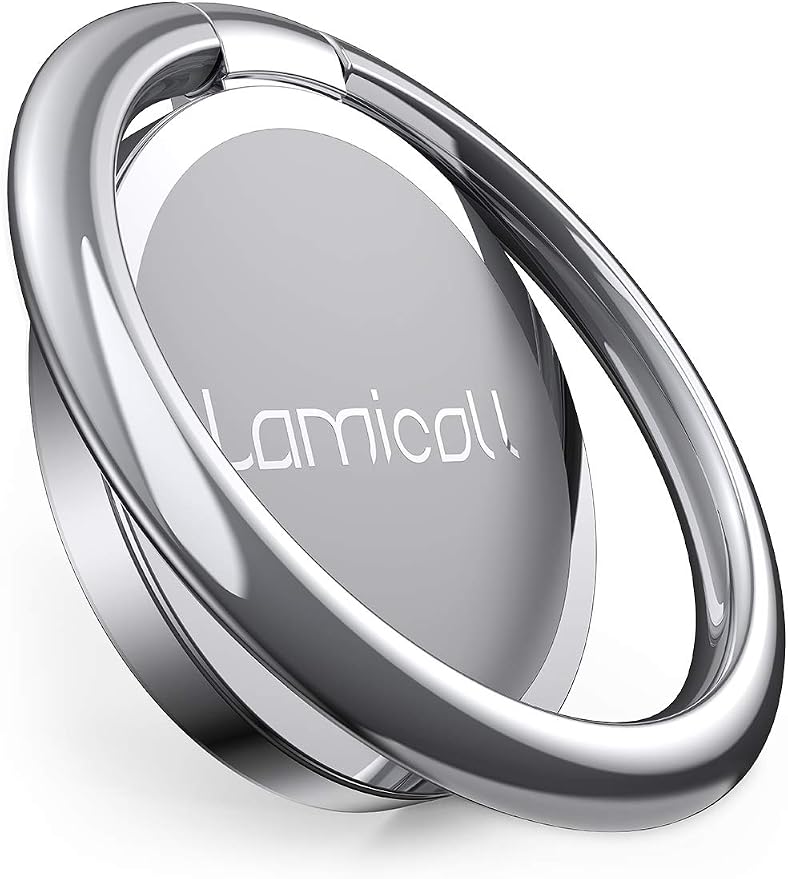 Lamicall Silver Cell Phone Ring Finger Stand, Metal Grip Kickstand | Phone Ring Grip Holder Work with Magnetic Car Mount, Compatible iPhone 17 16 Pro Max, Androids, Cellphone Accessories
