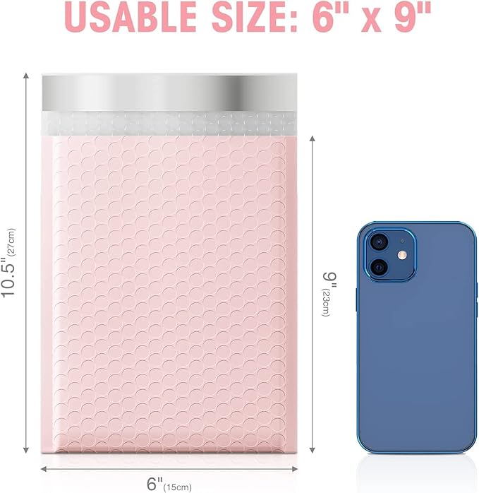 Metronic 500 Pack Bubble Mailers 6X10 Inch Light Pink Usable Size 6x9 Waterproof Padded Envelopes Self-Seal Small Bubble Mailer Cushioning for Jewelry, Makeup, Small Business Supplies, Bulk